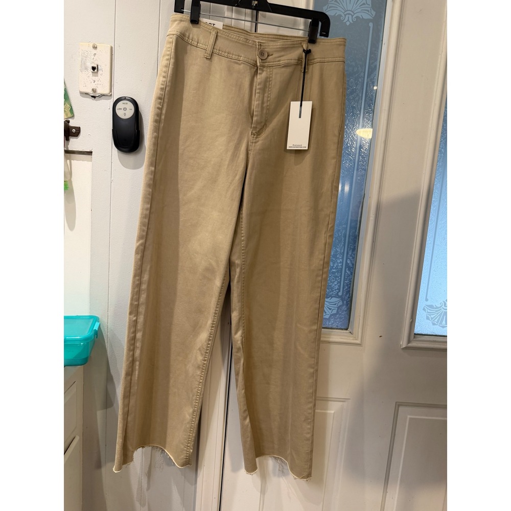 OAT New York High Rise Wide Leg Pants Khaki Tan Raw Hem Size 10/30 NEW
